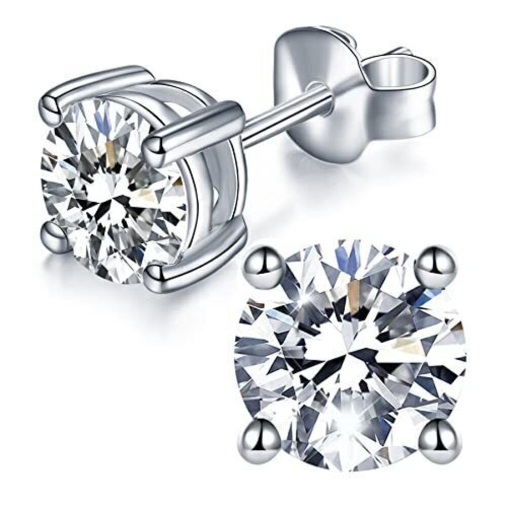 8932 Moissanite Stud Earrings with 0.6ct-3ct D Color Round Cut Lab Created